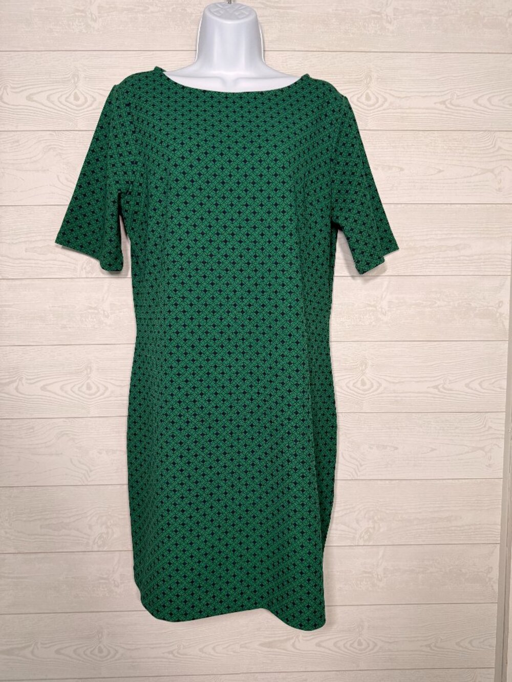 Banana Republic Green Geometric Print Dress Size M Short Sleeve Stretch